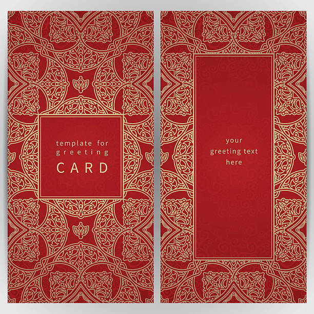винтажные декоративными карты в восточном стиле. - silk textile red backgrounds stock illustrations