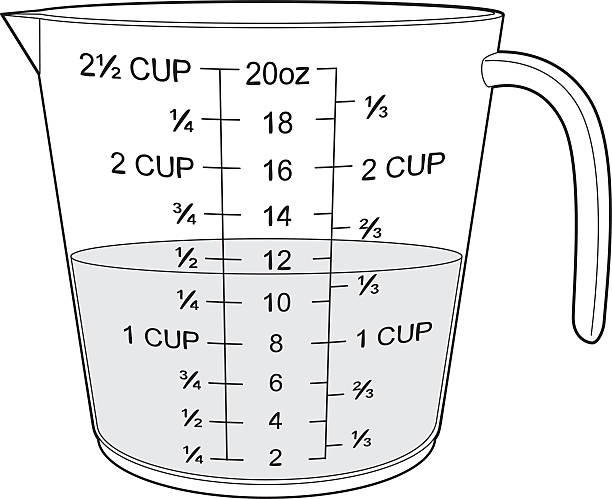 ilustrações de stock, clip art, desenhos animados e ícones de meio copo medida cheia - measuring cup