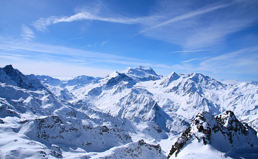 View on mountain range of Elbrus peaks, Elbrus region, Russia