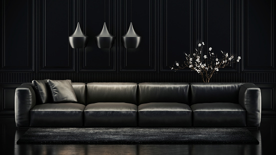 3d Sofa with black Leather Texture