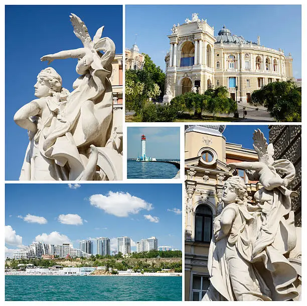 Photo of Collage of famous ukrainian Odessa city landmarks - unesco heritage