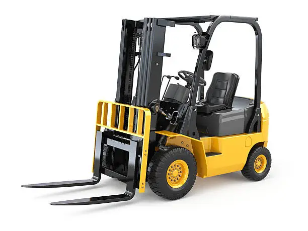 Photo of Forklift truck on white isolated background.