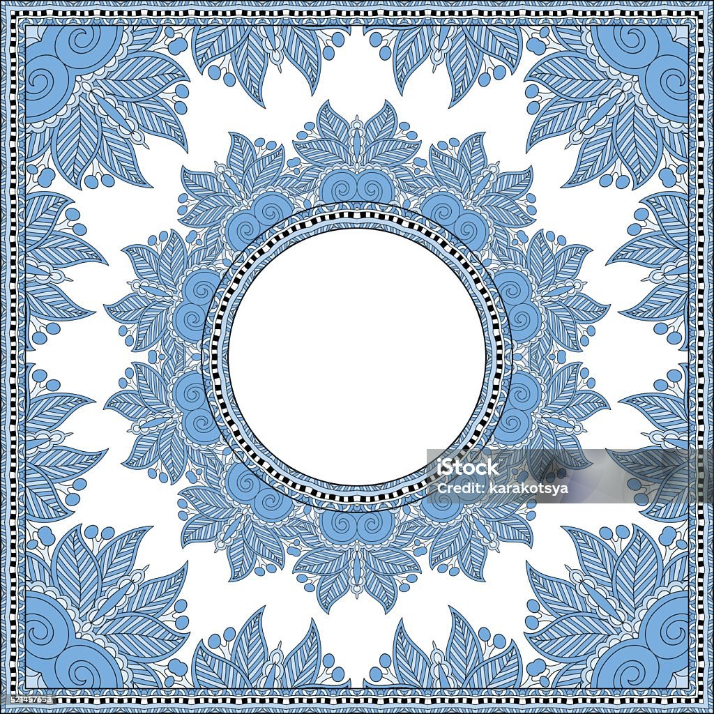 blue colour floral round pattern in ukrainian oriental ethnic blue colour floral round pattern in ukrainian oriental ethnic style for your greeting card or invitation, template frame design for card, vintage lace doily Abstract stock vector