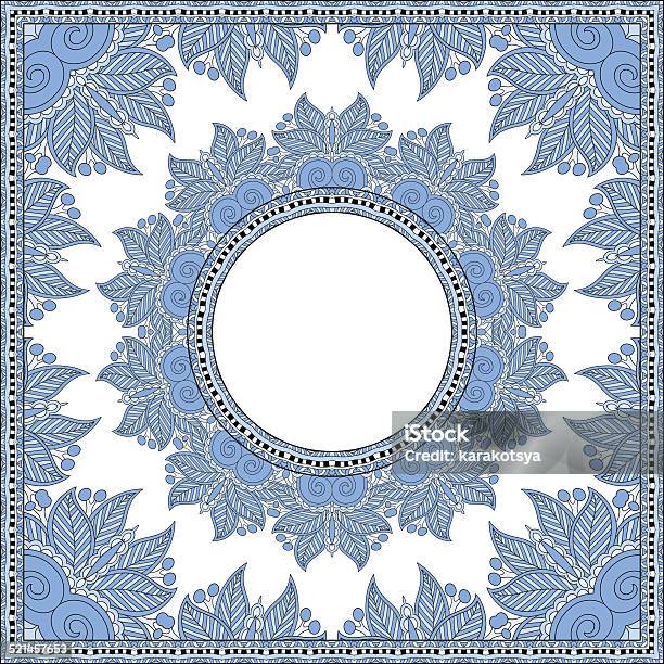 Blue Colour Floral Round Pattern In Ukrainian Oriental Ethnic Stock Illustration - Download Image Now