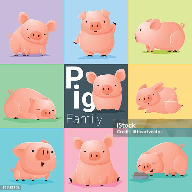 Set Of Pig Family Stock Illustration - Download Image Now - Cartoon, Pig, Illustration