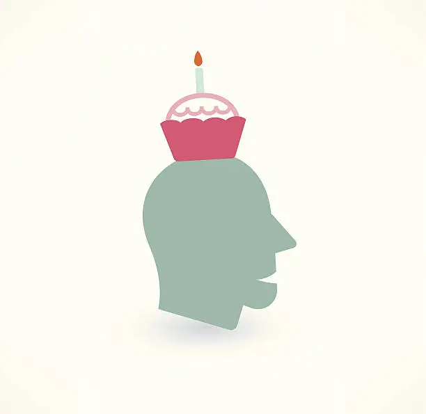 Vector illustration of Cake and head icon. Thoughts about food concept. Logo design.