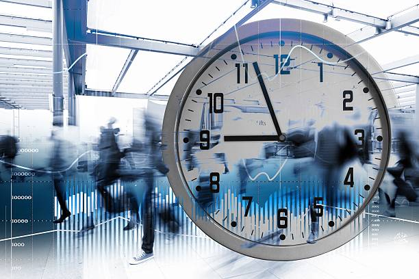 istock statistics and rush people in the office, double exposure 521462618