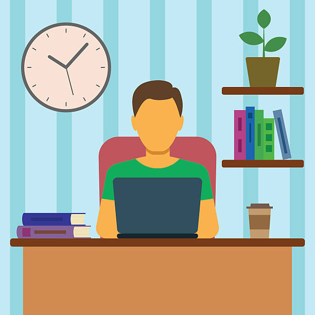 Man Working At Home vector art illustration