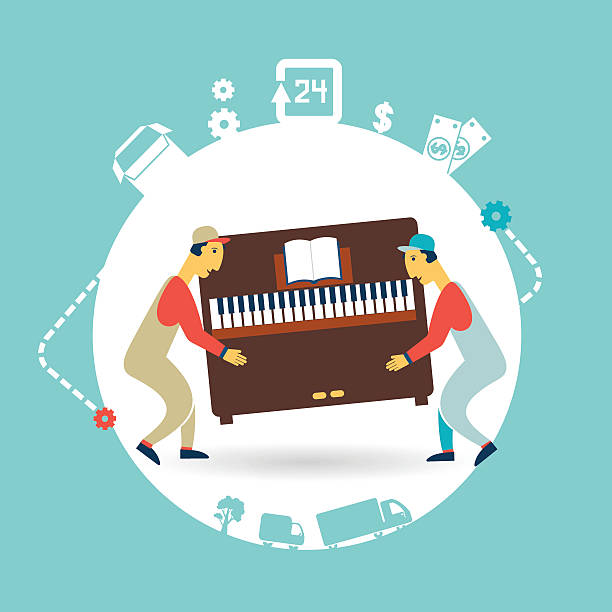 movers carry furniture piano illustration vector art illustration