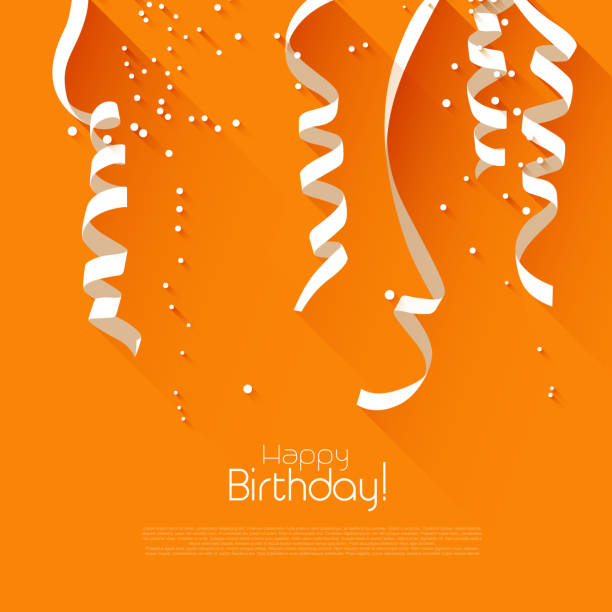 Birthday background Modern birthday greeting card with confetti on orange background - modern flat design style streamers and confetti stock illustrations
