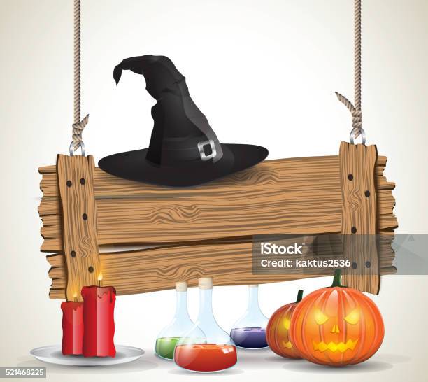 Halloween Background With Wooden Sign Stock Illustration - Download Image Now - Antique, Art, Art And Craft