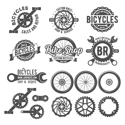 Set of vintage and modern bicycle shop logo badges and labels