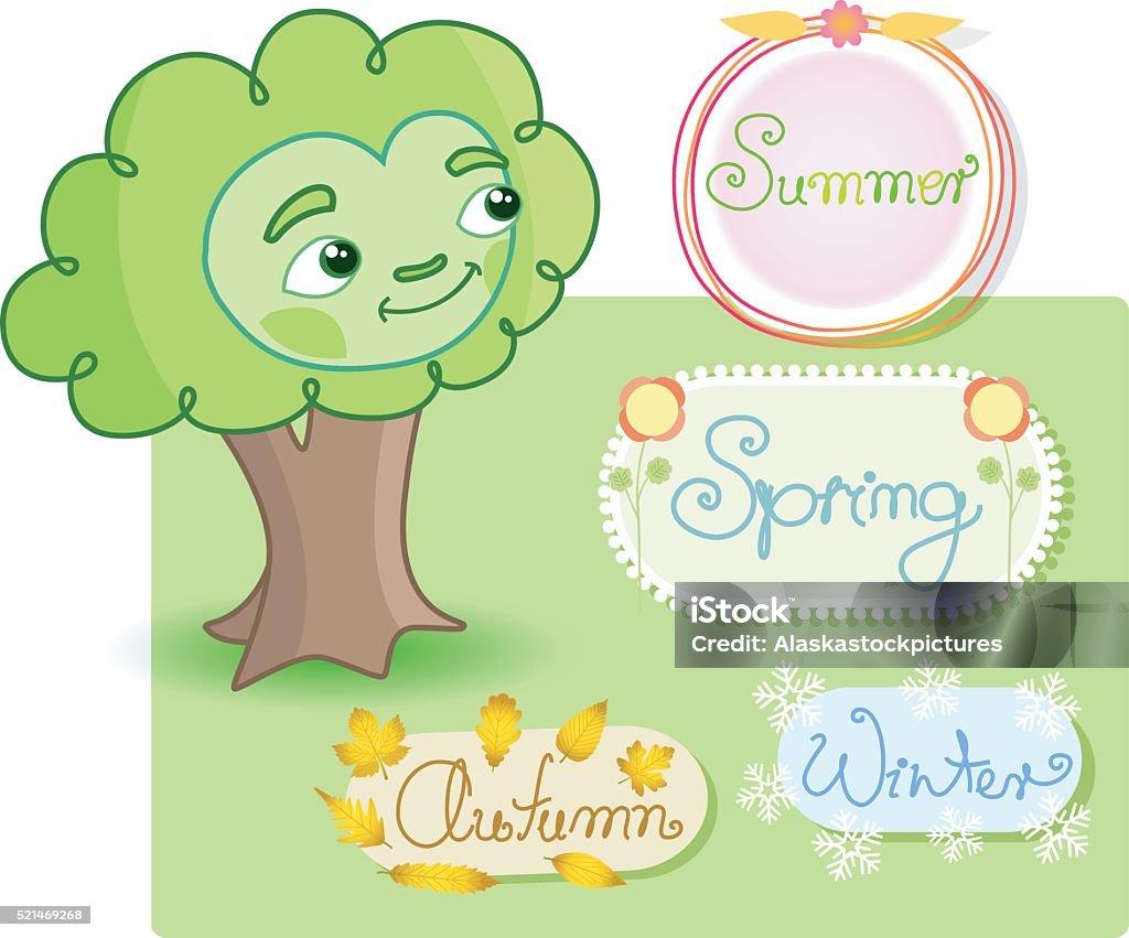 Label Autumn Tree Cute Tree With Season Labels Stock Illustration - Download Image Now ...