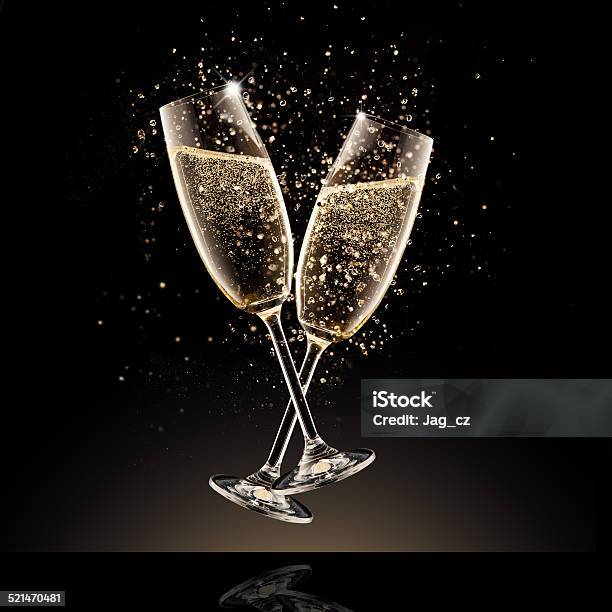 Champagne Glasses With Bubbles Stock Photo - Download Image Now - Champagne Flute, Splashing, Champagne