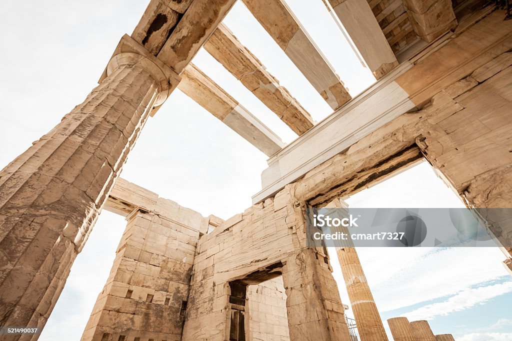 Propylaia in the Acropolis The Propylaia of the Acropolis, shot from inside. October 2014 Acropolis - Athens Stock Photo