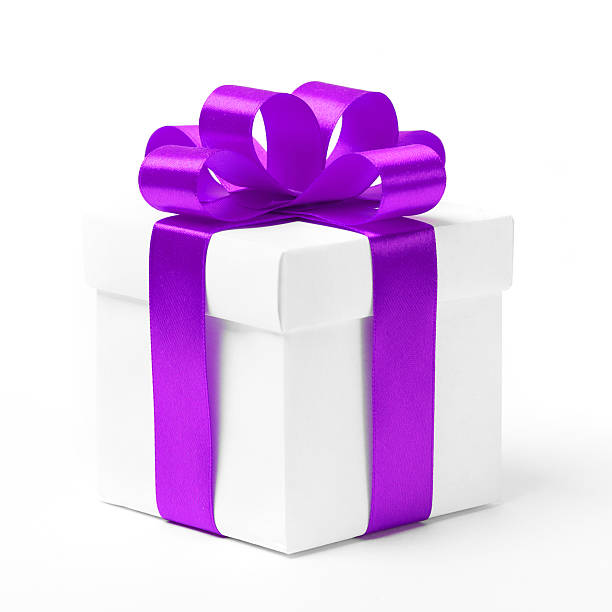 istock White gift box with purple ribbon bow 521490509