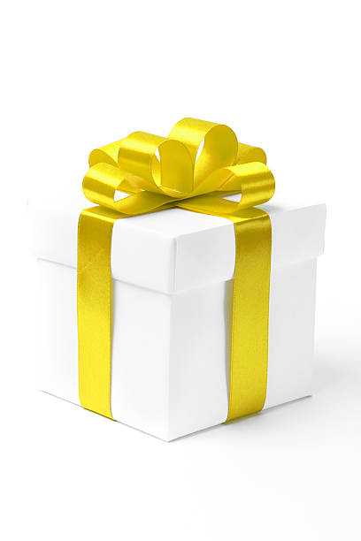 istock White gift box with yellow ribbon bow 521490745