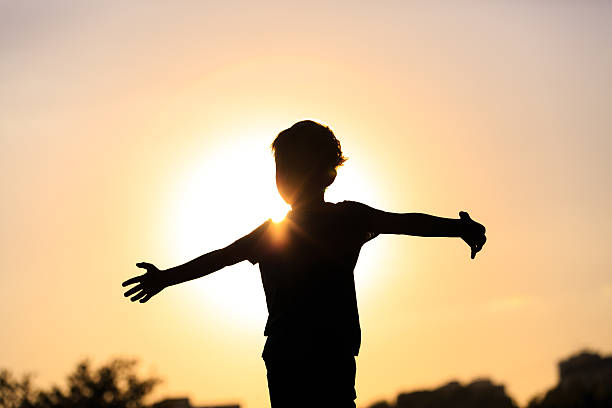 istock silhouette of happy little boy at sunset 521493420