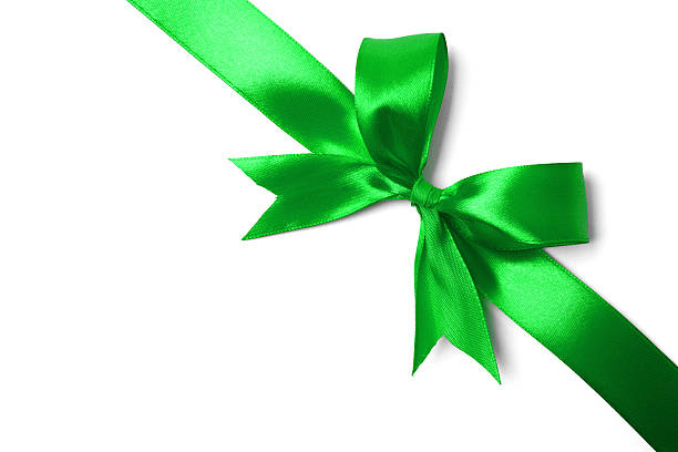 istock Shiny green satin ribbon on white background 521493591