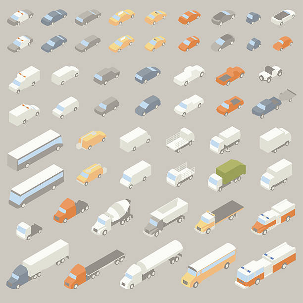 illustrations, cliparts, dessins animés et icônes de icônes isométrique véhicule - isometric truck traffic semi truck