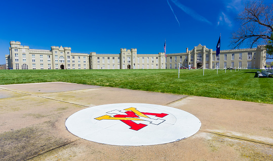 Lexington, Virginia, USA - April 15, 2016: Parade Grounds and Barracks at the Virginia Military Institute in Lexington, Virginia.