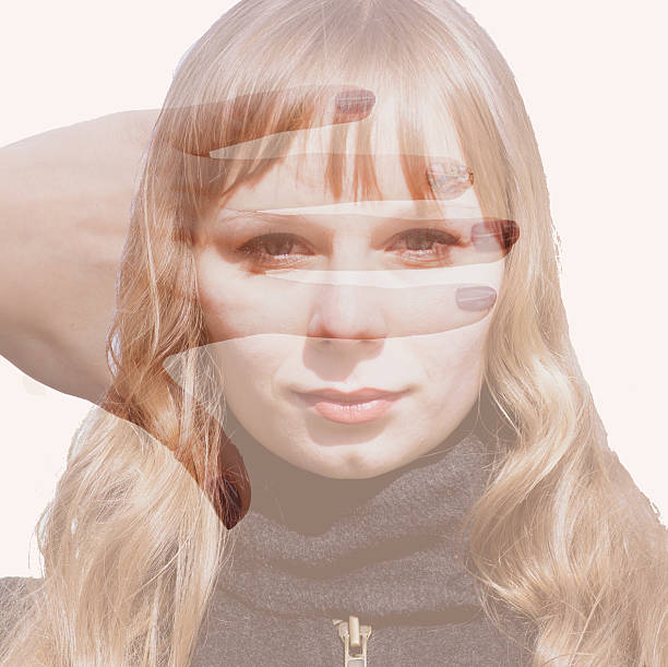 Double exposure of beautiful girl and open hand