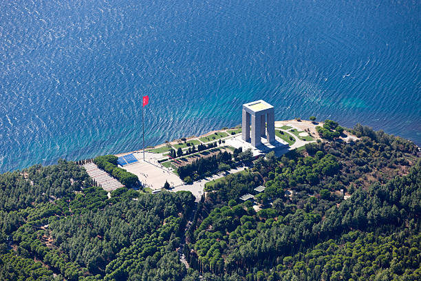 Canakkale Martyrs' Memorial from above, Turkey Canakkale Martyrs' Memorial from above, Turkey dardanelles stock pictures, royalty-free photos & images