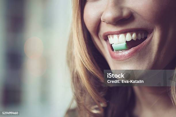 Taking Chewing Gum Stock Photo - Download Image Now - Bubble Gum, White People, Women