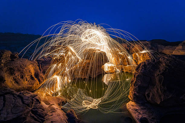istock Long exposure capture of Burning steel wool being spun 521499624