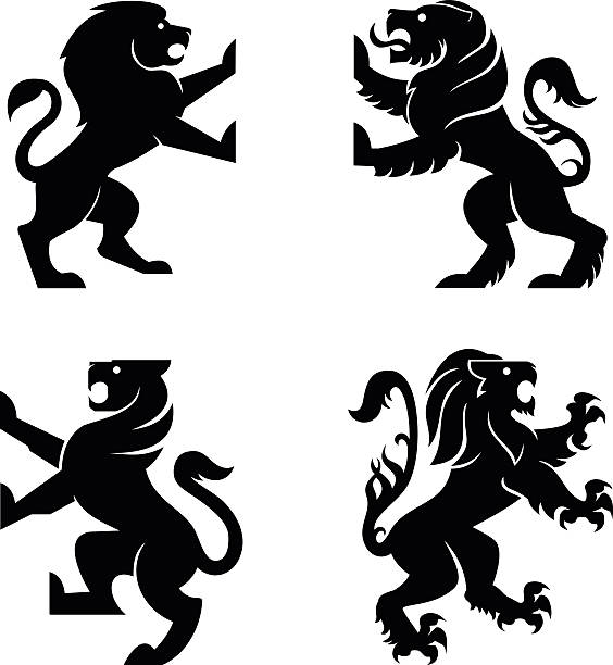 Lions Lions, set of 4 heraldry lions lion stock illustrations
