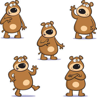 Five cool fun standing cartoon bears