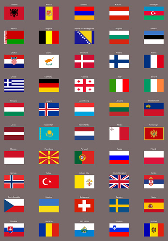 Set of 50 European flags with clipping path. High resolution.