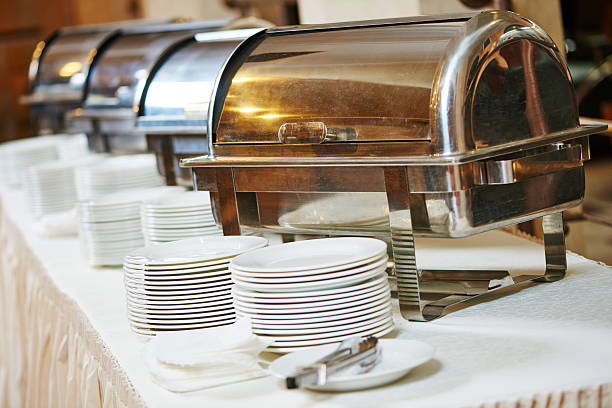 istock Food catering service. Buffet table with pans 521506990