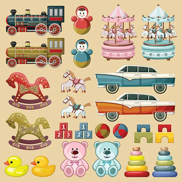Vector illustration of Set of toys.