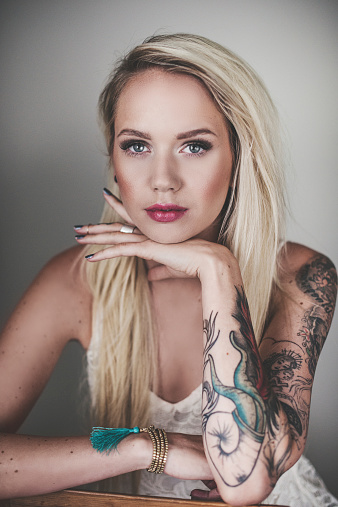 Portrait of beautiful woman with tattoes