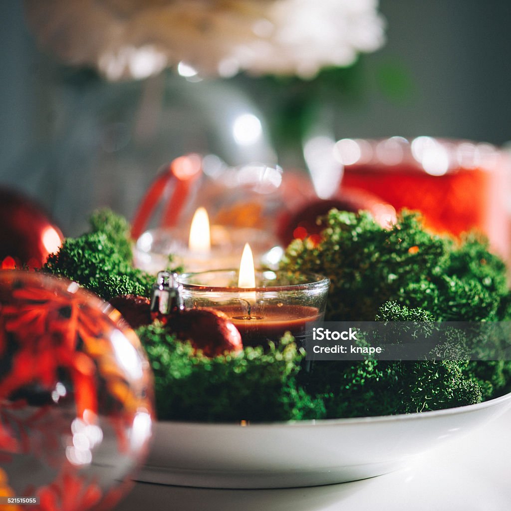 Christmas candle and ornaments. Christmas Stock Photo