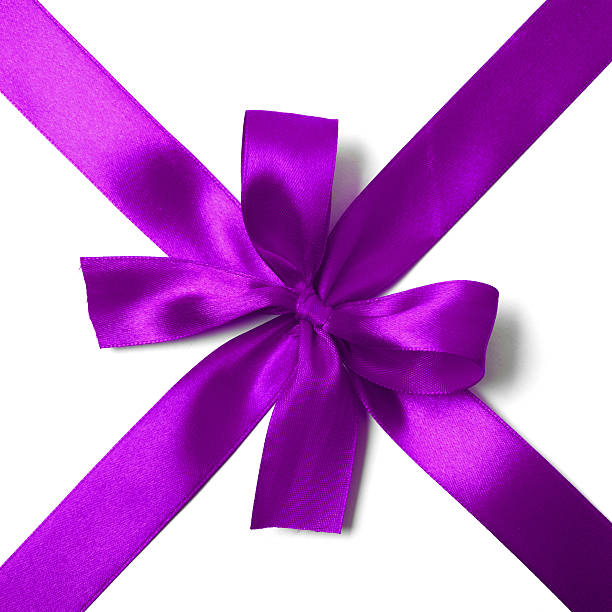istock Shiny purple satin ribbon on white background 521517435