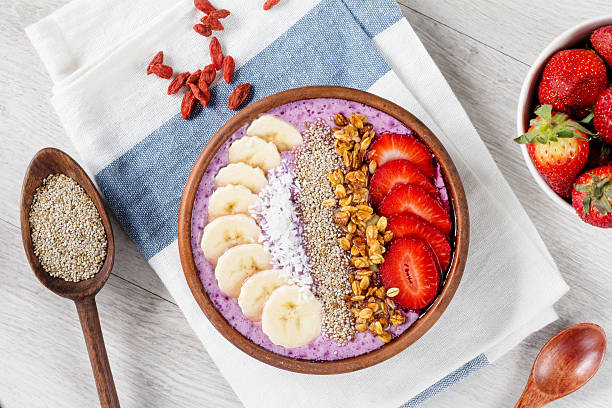 istock Chia seeds pudding with acai berries and fruits 521526150