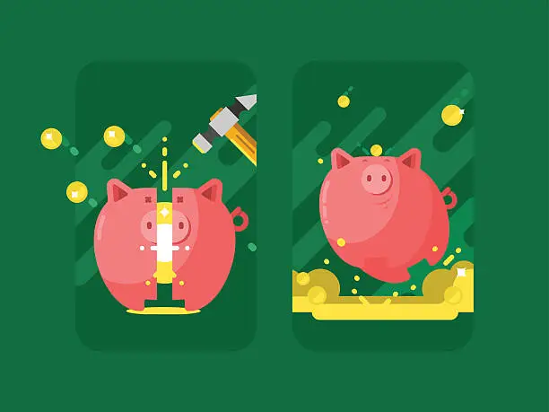 Vector illustration of Piggy bank with money