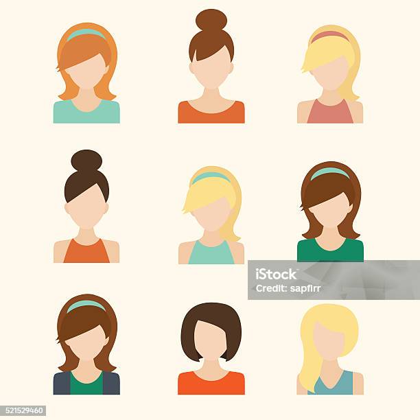 Girls Icons Set Stock Illustration - Download Image Now - Icon Symbol, Profile View, Teenage Girls