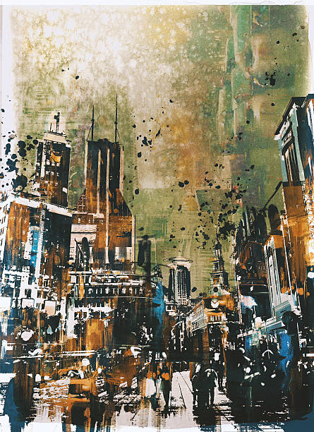 istock crowd of walking people in the city with buildings 521532630
