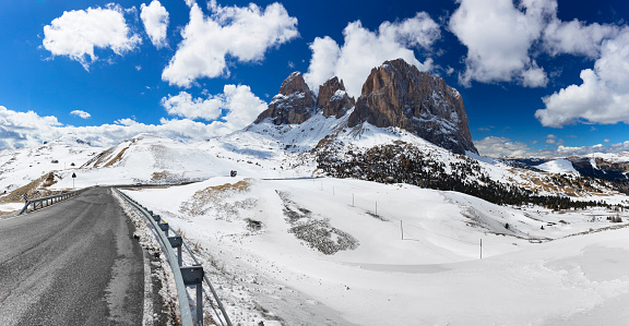 View of sella massif in Winter ( Dolomites, Italy )