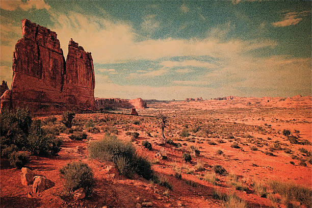 Blank Vintage Postcard Blank vintage postcard. Arches National Park. American Southwest. postcard illustrations stock illustrations