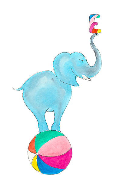 Bекторная иллюстрация Голубой Слон, балансируя на мяч.