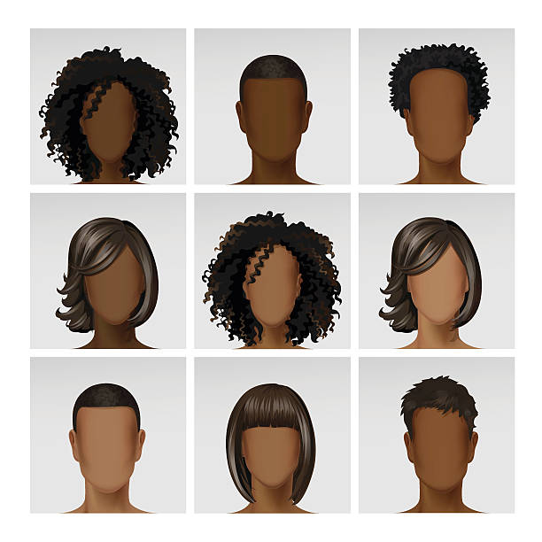 wektor międzynarodowych mężczyzna twarz kobiety awatar profilu główki z sierści - hairstyle profile human face sign stock illustrations