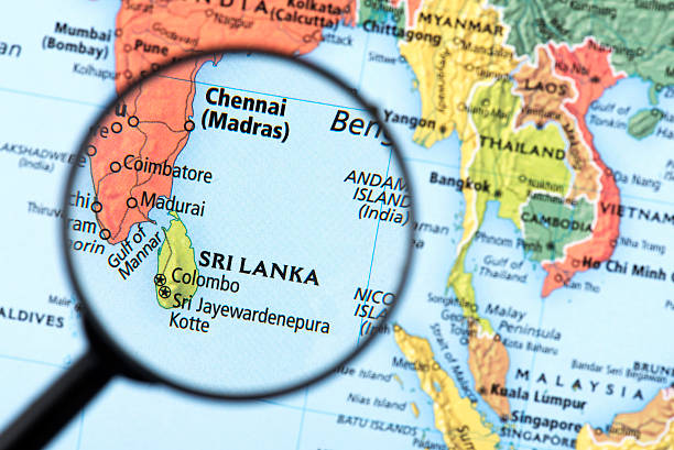 Map of Sri Lanka Map of Sri Lanka. Detail from the World Atlas. Selective Focus. chennai photos stock pictures, royalty-free photos & images