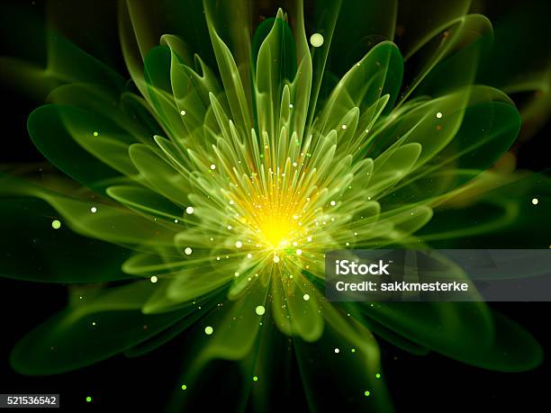 Green Glowing Fractal Flower Stock Photo - Download Image Now - Nature, Science, Futuristic