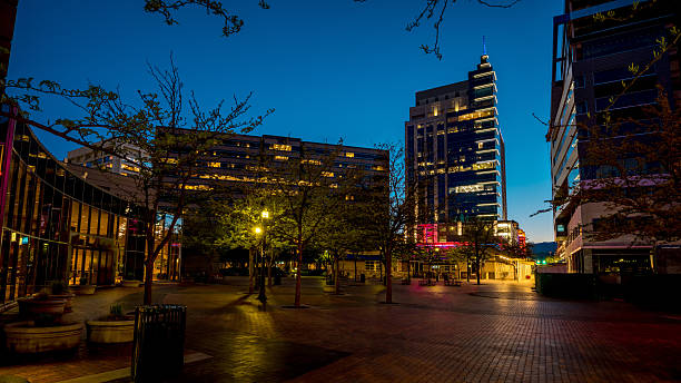 istock Night view of downtown Boise Idaho courtyard 521539238