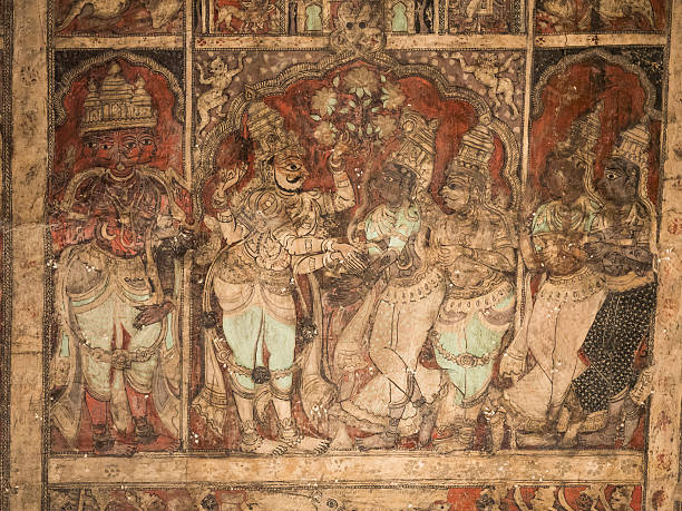 Frescos from ceiling of the Virupaksha Temple in Hampi, India Frescos painted on the ceiling of the Virupaksha Temple in Hampi, India including lord Vishnu and his spouse virupaksha stock pictures, royalty-free photos & images