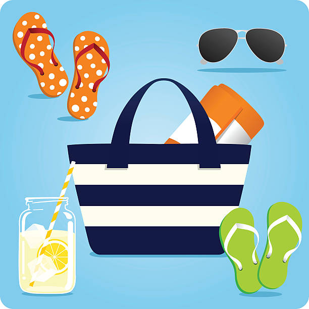 ilustrações de stock, clip art, desenhos animados e ícones de bolsa de verão praia fundamentos - tinted sunglasses